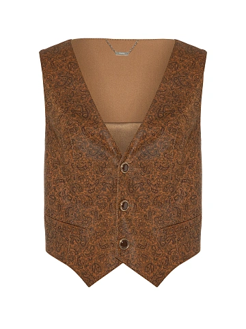 Brown Leather Vest With Paisley Pattern, 1