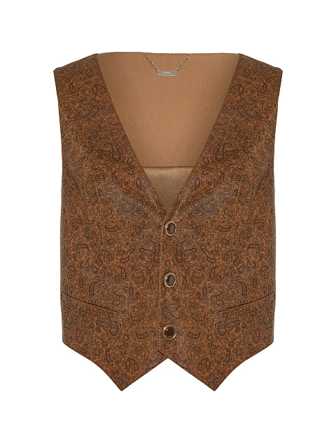 Brown Leather Vest With Paisley Pattern, 1 Brown Leather Vest With Paisley Pattern, 1