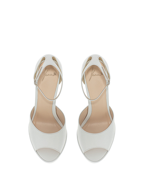 White leather sandals with a wide heel, 3