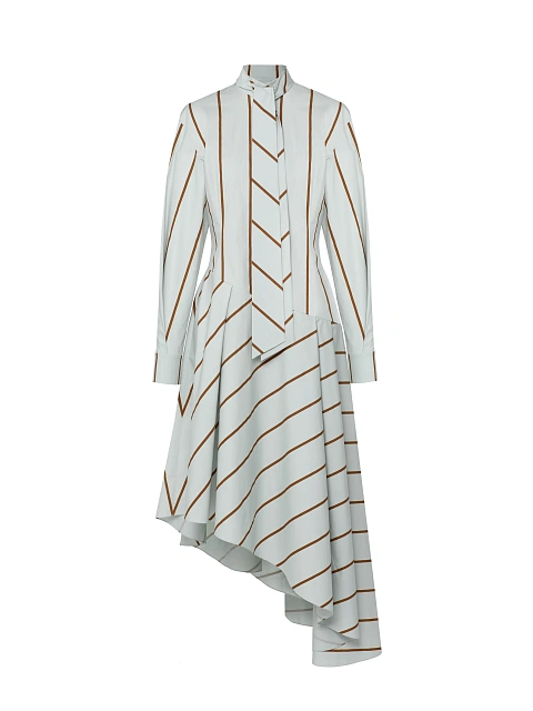 Mint Green Striped Cotton Asymmetric Midi Dress, 1 Mint Green Striped Cotton Asymmetric Midi Dress, 1