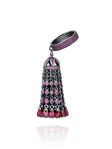 Black Diamond Ruby Tassel Ring, 1