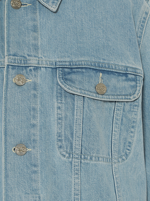 Light Blue Leather Trim Star Denim Jacket, 4