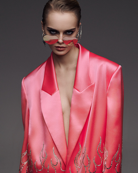 Hot Pink Rhinestones Silk Suit, 7