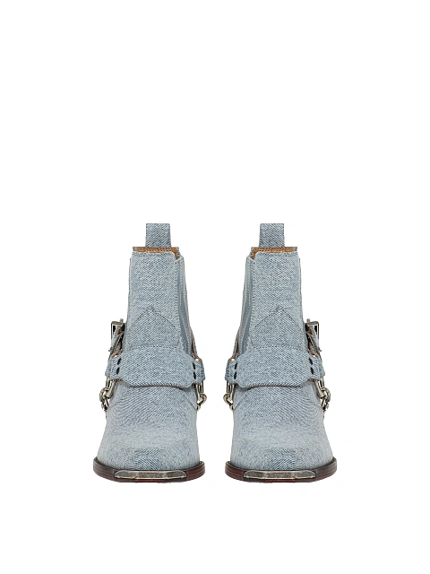 Light Blue Denim Cowboy Ankle Boots, 2