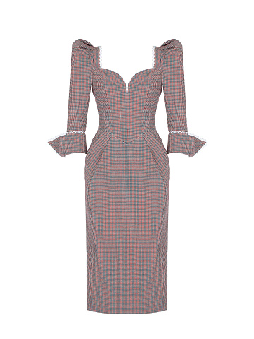 Red Checkered Midi Dress, 1