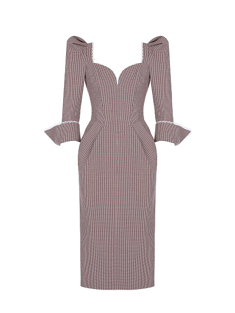 Red Checkered Midi Dress, 1