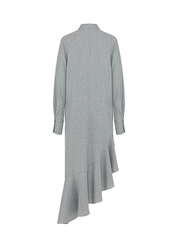 Gray Suiting Dress With Asymmetrical Hem And Tie, 2
