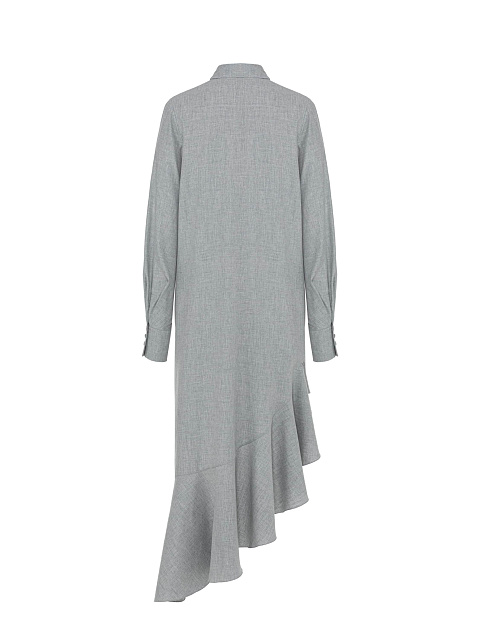 Gray Suiting Dress With Asymmetrical Hem And Tie, 2