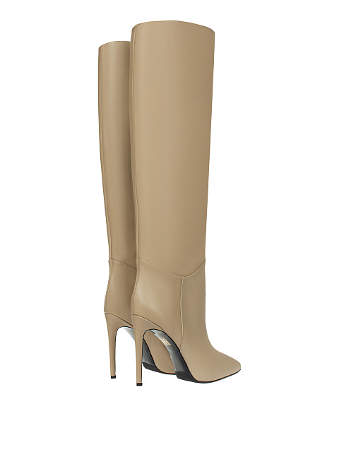 Beige Leather Stiletto Boots, 3