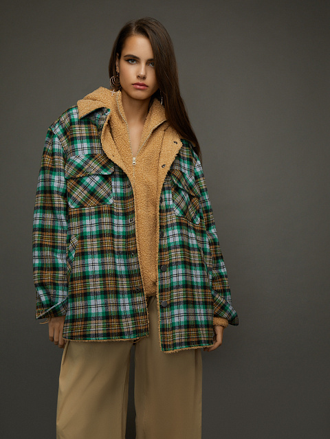 Green Checked Faux Fur Lined Shirt, 5 Green Checked Faux Fur Lined Shirt, 5
