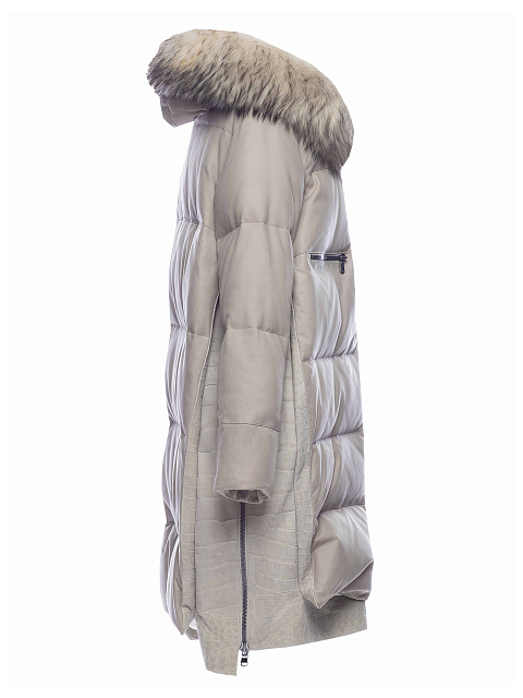 Racoon Fur & Crocodile Leather Trimmed Beige Suede Down Coat, 3 Racoon Fur & Crocodile Leather Trimmed Beige Suede Down Coat, 3