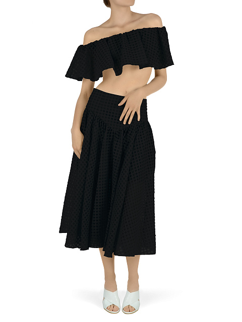 Black Checked Chiffon Top & Midi Skirt, 6 Black Checked Chiffon Top & Midi Skirt, 6