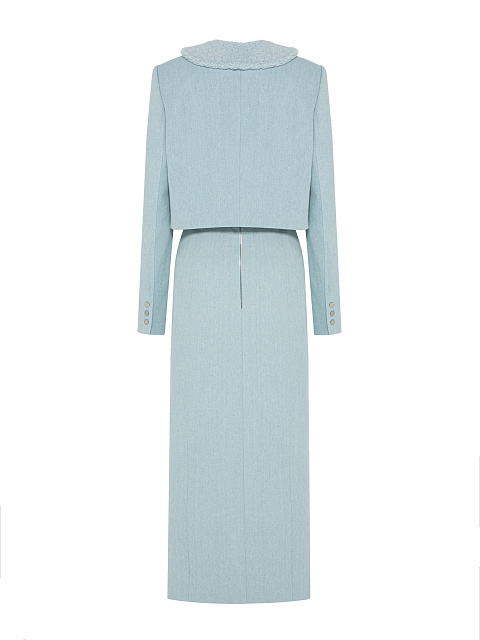 Light Blue Denim Midi Skirt Suit, 2 Light Blue Denim Midi Skirt Suit, 2