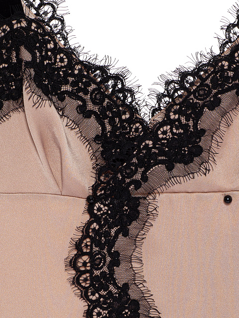 Pale Pink & Black Lace Trim Silk Mini Dress, 3