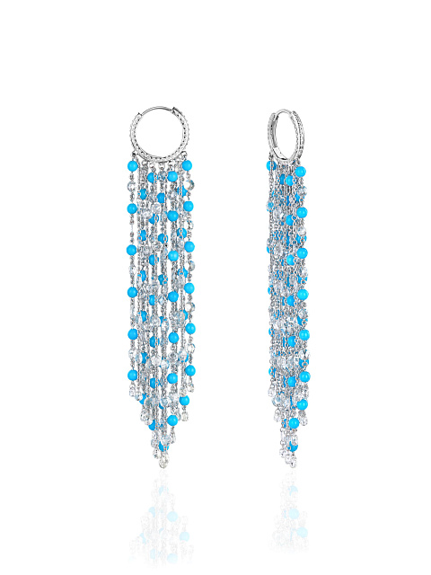 White gold hoops with turquoise and diamonds, 1