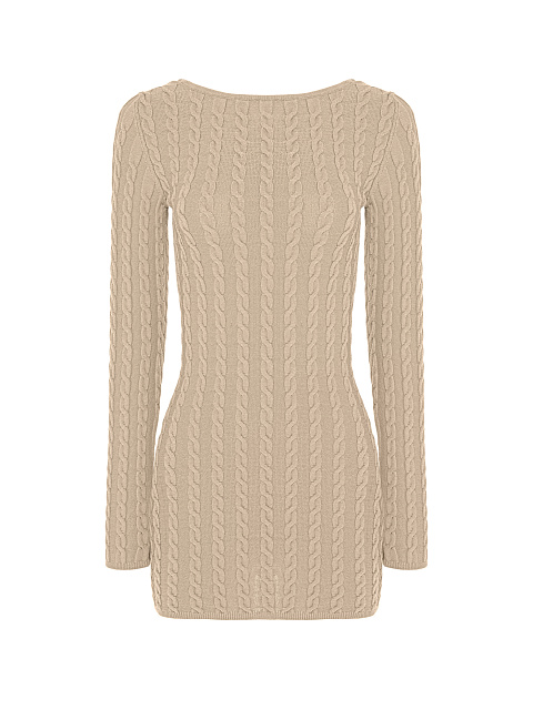 Beige Knitted Open Back Mini Dress, 1 Beige Knitted Open Back Mini Dress, 1