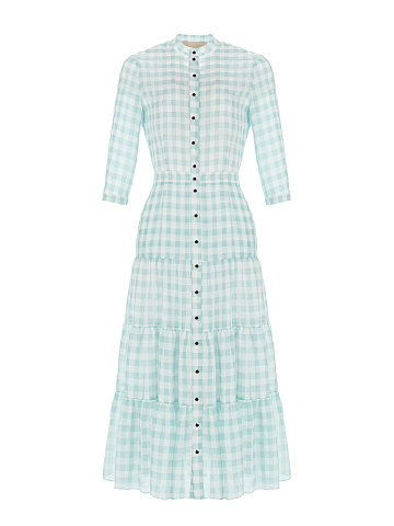 Turquoise Checked Chiffon Midi Dress, 1