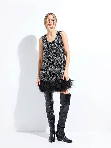 Mini dress with crystals and feathers, 2