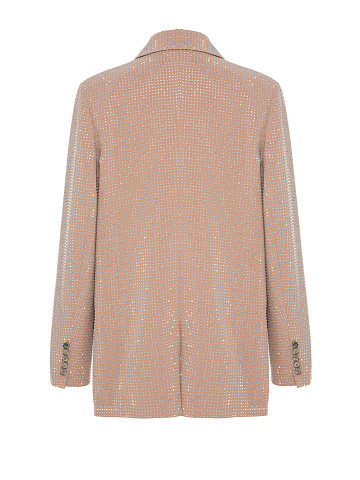 Beige Single Breasted Jacket With Crystals, 2