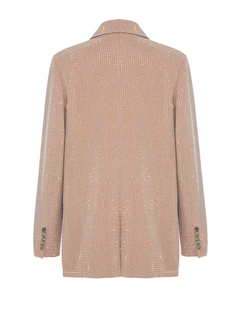 Beige Single Breasted Jacket With Crystals, 2