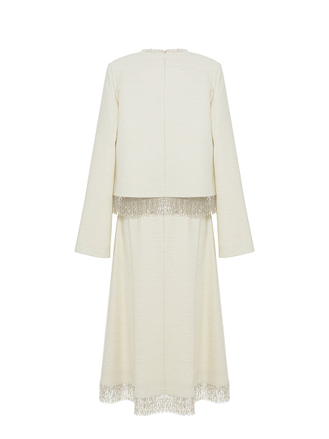 Milk-colored suit with jacket and midi skirt with beaded fringe, 4 Milk-colored suit with jacket and midi skirt with beaded fringe, 4