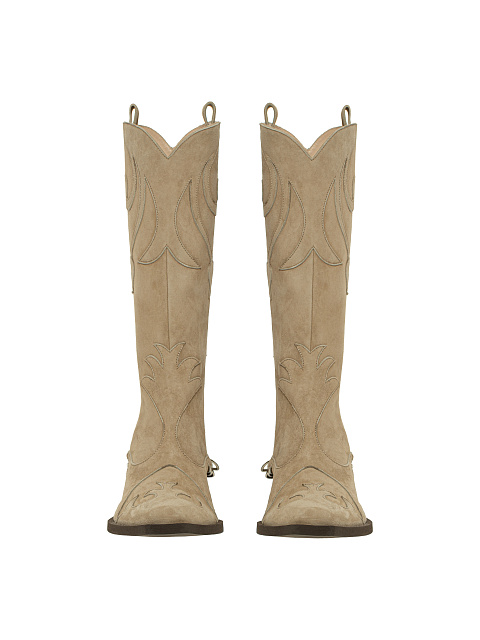 Beige Leather Embroidered Cowboy Boots, 2