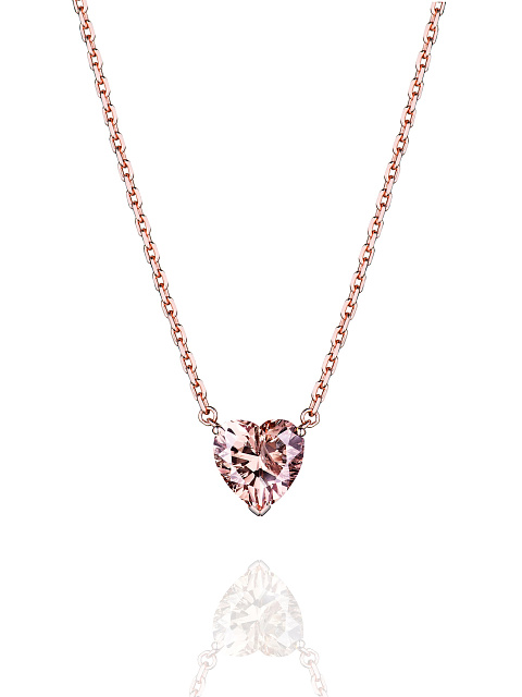 Brown & Pink Heart-Shaped Cubic Zirkonia & Rose Silver Necklace  , 1
