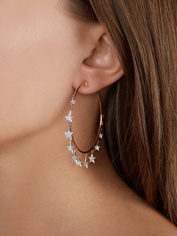 Rose Gold & Diamond Star Hoop Earrings, 2