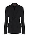Жакет двубортный черный, с отрезной талией, карманы-клапаны, фижма