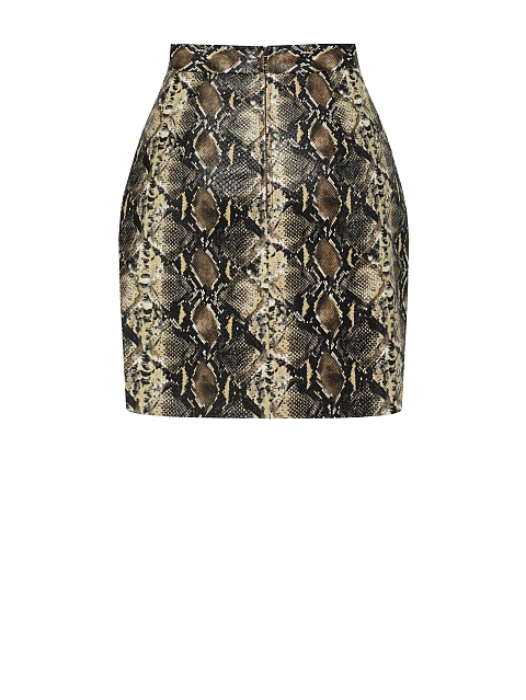 Beige Snakeskin Prined Faux Leather Mini Skirt, 2 Beige Snakeskin Prined Faux Leather Mini Skirt, 2