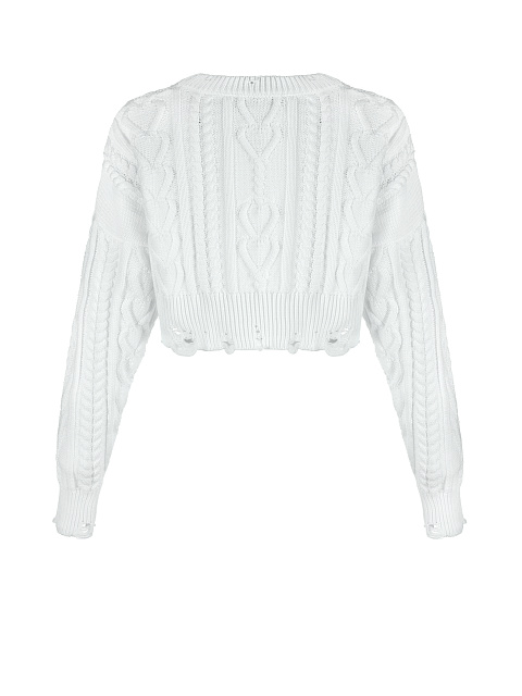White Cotton Cropped Cable Knit Sweater, 2 White Cotton Cropped Cable Knit Sweater, 2