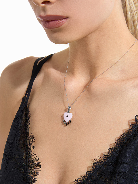 White Gold & Pink Opal & Black Diamond Necklace, 3