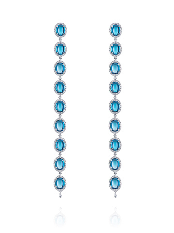 Long white gold earrings with topazes and diamonds, 1