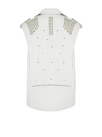 White Studded Leather & Shearling Vest, 2