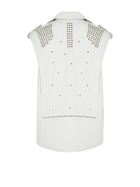 White Studded Leather & Shearling Vest, 2 White Studded Leather & Shearling Vest, 2
