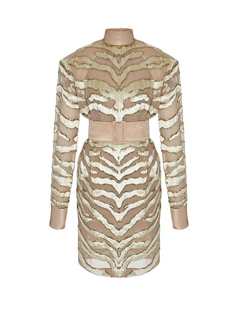 Beige devoré velvet midi dress, 1