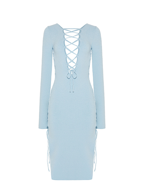 Light Blue Lace Up Jersey Midi Dress, 2 Light Blue Lace Up Jersey Midi Dress, 2