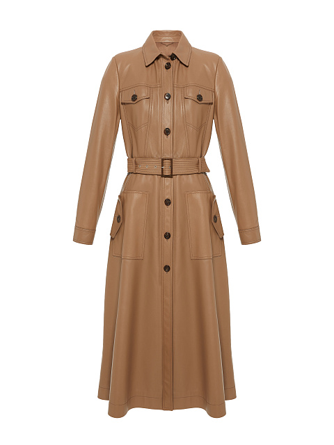 Beige Belted Leather Coat, 1 Beige Belted Leather Coat, 1