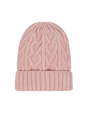 Light pink cable-knit beanie, 1