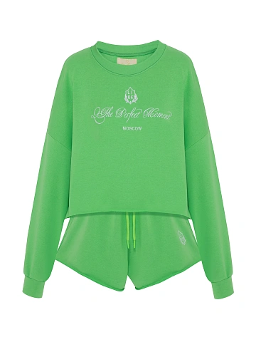 Lime Green Jersey Sweatshirt & Shorts Set, 1