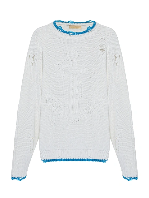 White & Blue Unisex Anchor Cotton Sweater, 1 White & Blue Unisex Anchor Cotton Sweater, 1