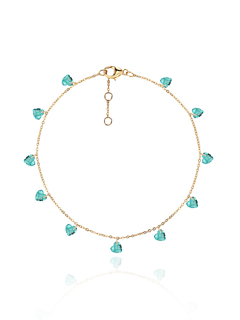 Yellow Silver & Heart Shaped Cubic Zirkonia Anklet, 1