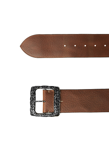 Brown Leather Wide Belt With Square Buckle, 2