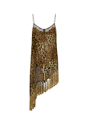 Asymmetric Leopard Fringed Mini Dress, 2