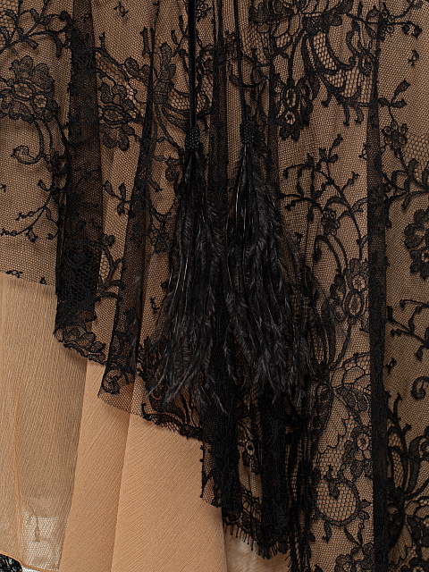 Beige & Black Lace Chiffon Midi Dress, 4