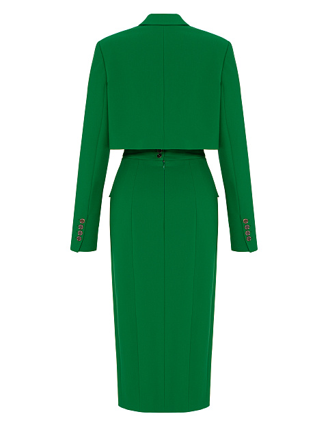 Green Wool Midi Skirt Suit, 2