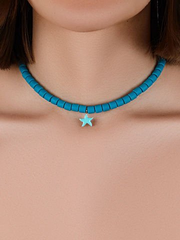 Green Rubber & Rose Silver Star Choker, 2