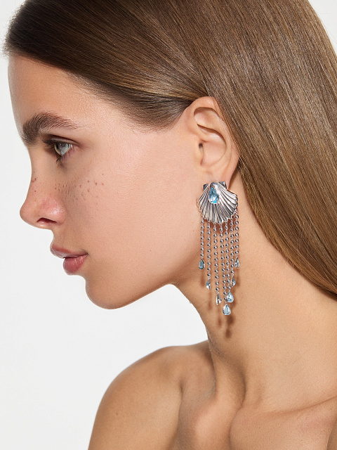 Long shell earrings with topazes, 2