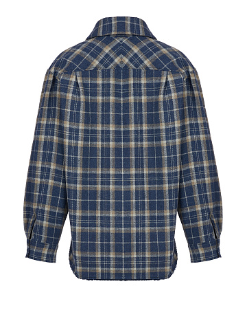 Navy Blue Checked Blue Faux Fur Lined Shirt, 2