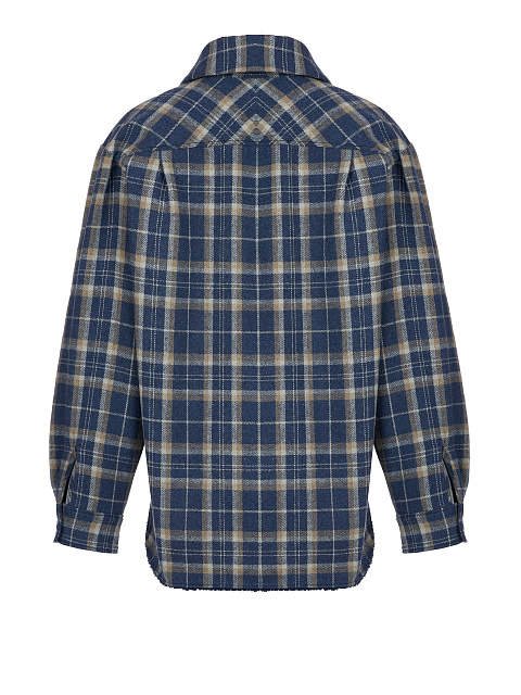 Navy Blue Checked Blue Faux Fur Lined Shirt, 2 Navy Blue Checked Blue Faux Fur Lined Shirt, 2